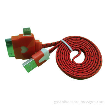 Flat Fabric Braided 3-in-1 USB Data Cables